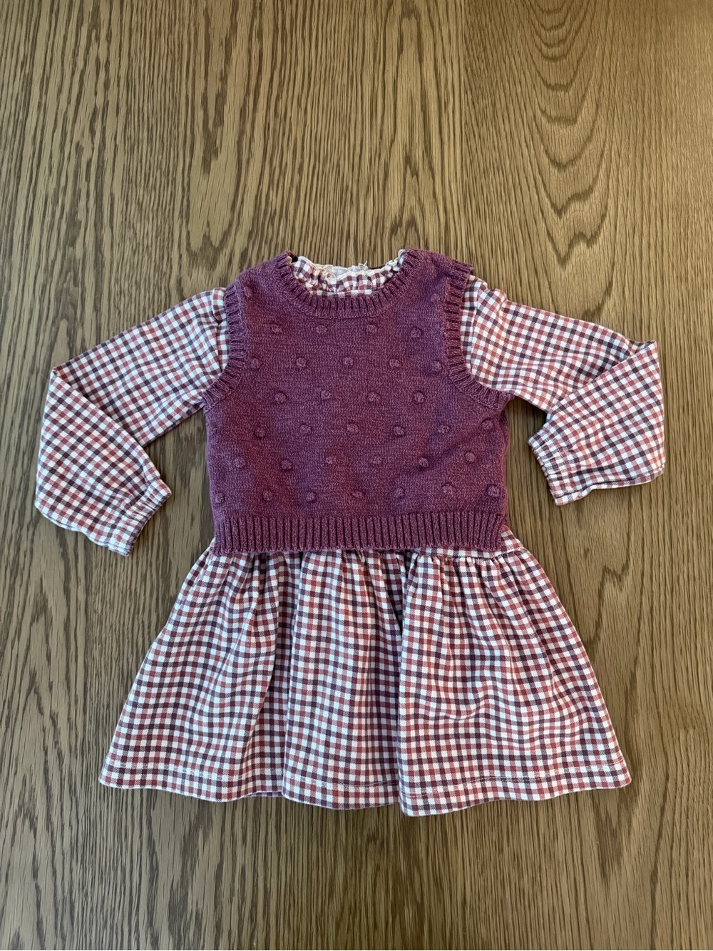 Willow & Whistle Girls' Knit Plum Vest & Gingham Dress Set